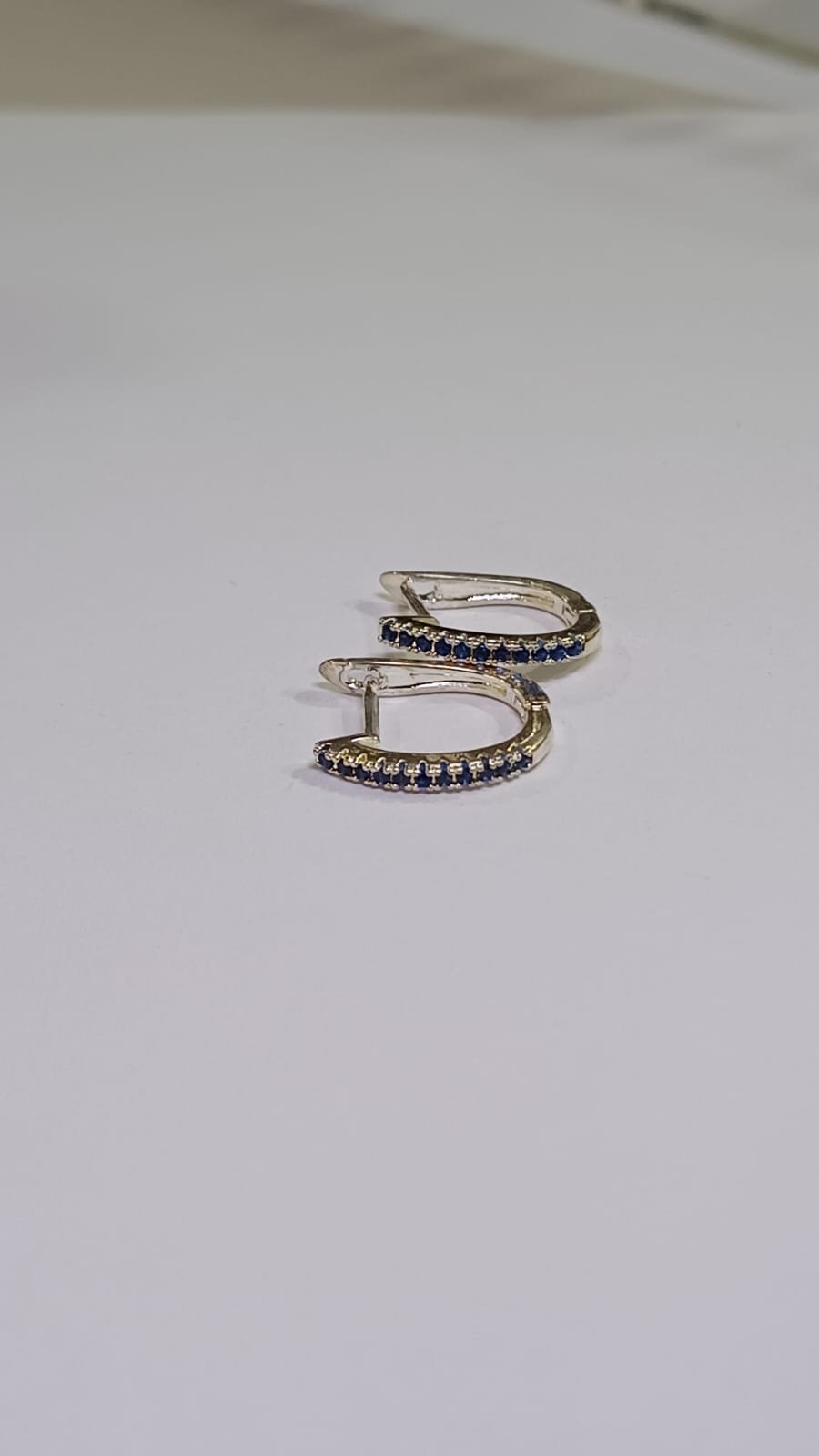 Argollas de Plata Italiana + Cristal Azul