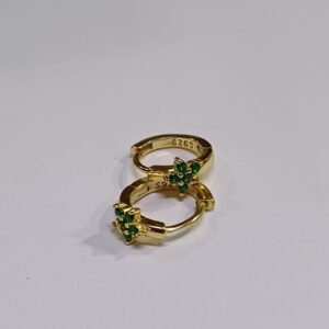 Argollas de Plata 925 bañadas en Oro y Esmeralda