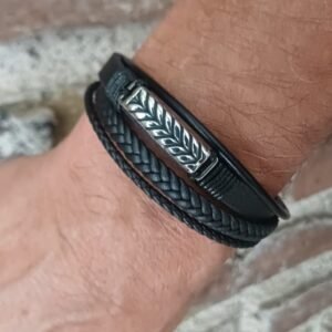 Pulsera Cuero Natural Acero