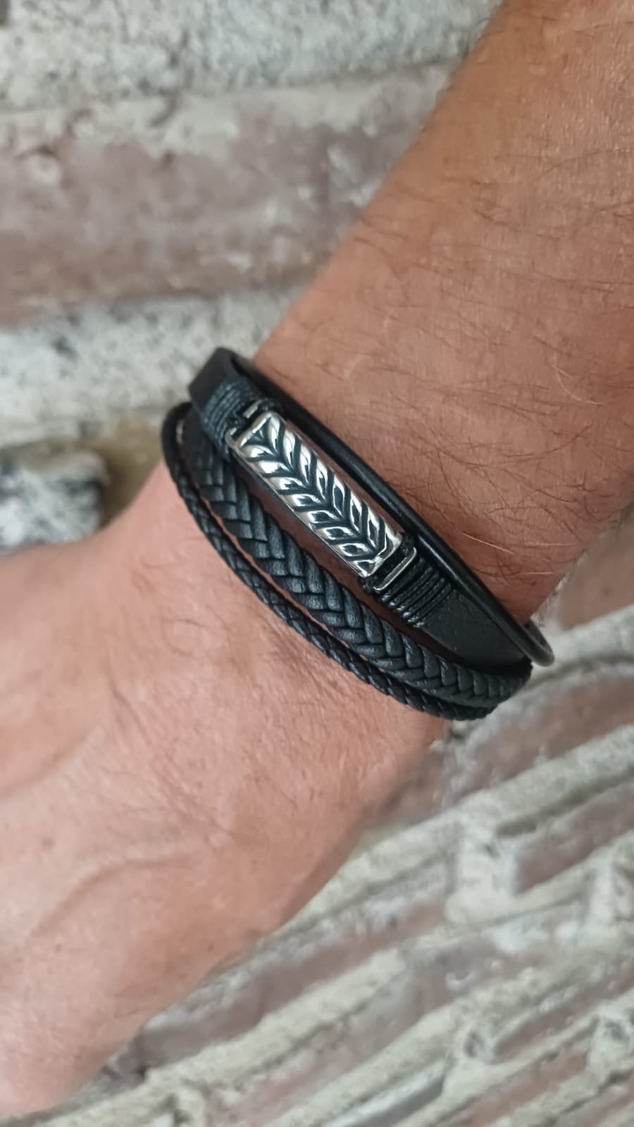 Pulsera Cuero Natural Acero