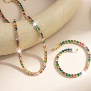 Conjunto Collar + Pulsera Cristales Checos  (plata 925 modelo tenis)